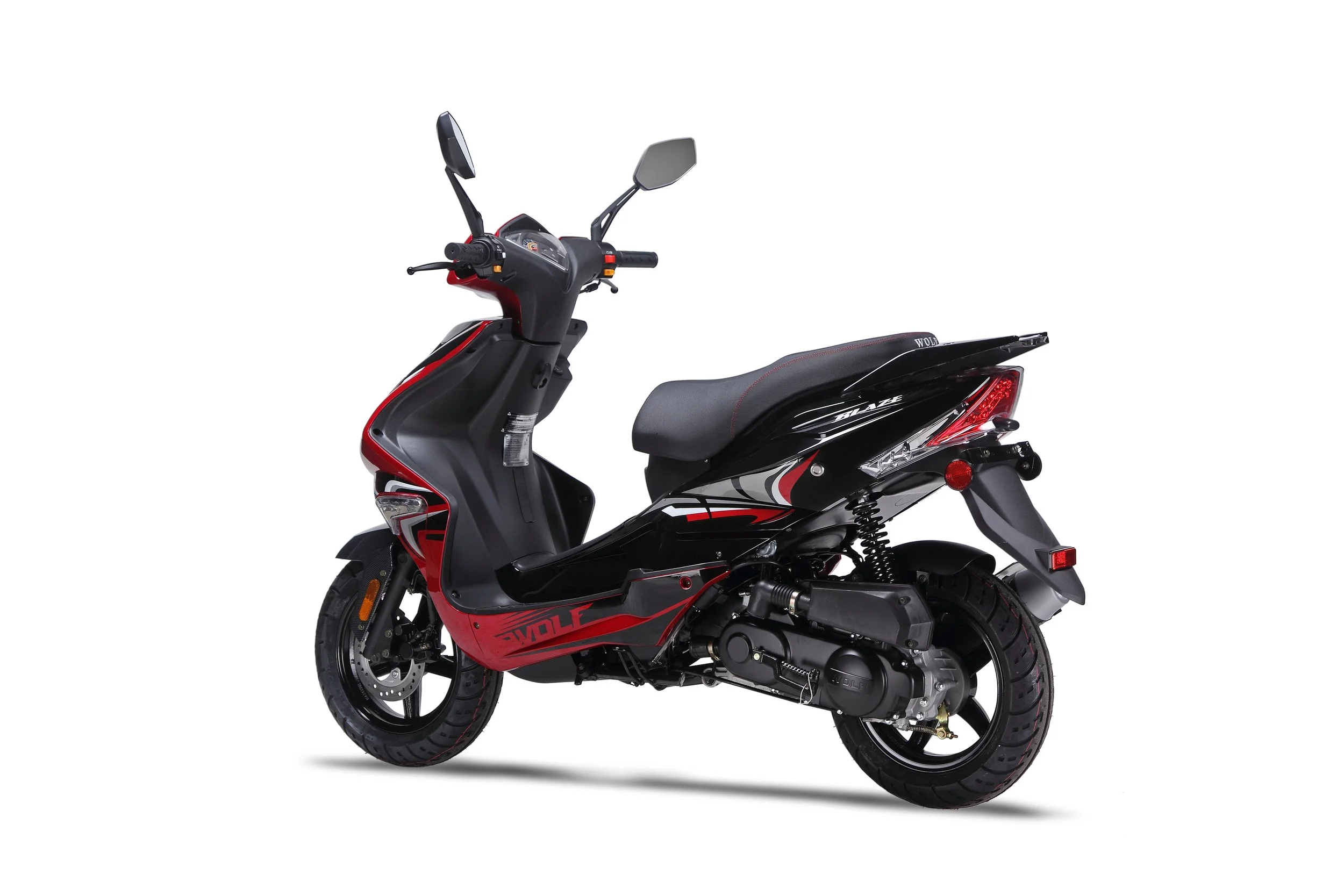 2026 Wolf Blaze 50 scooter — full-length studio view 2