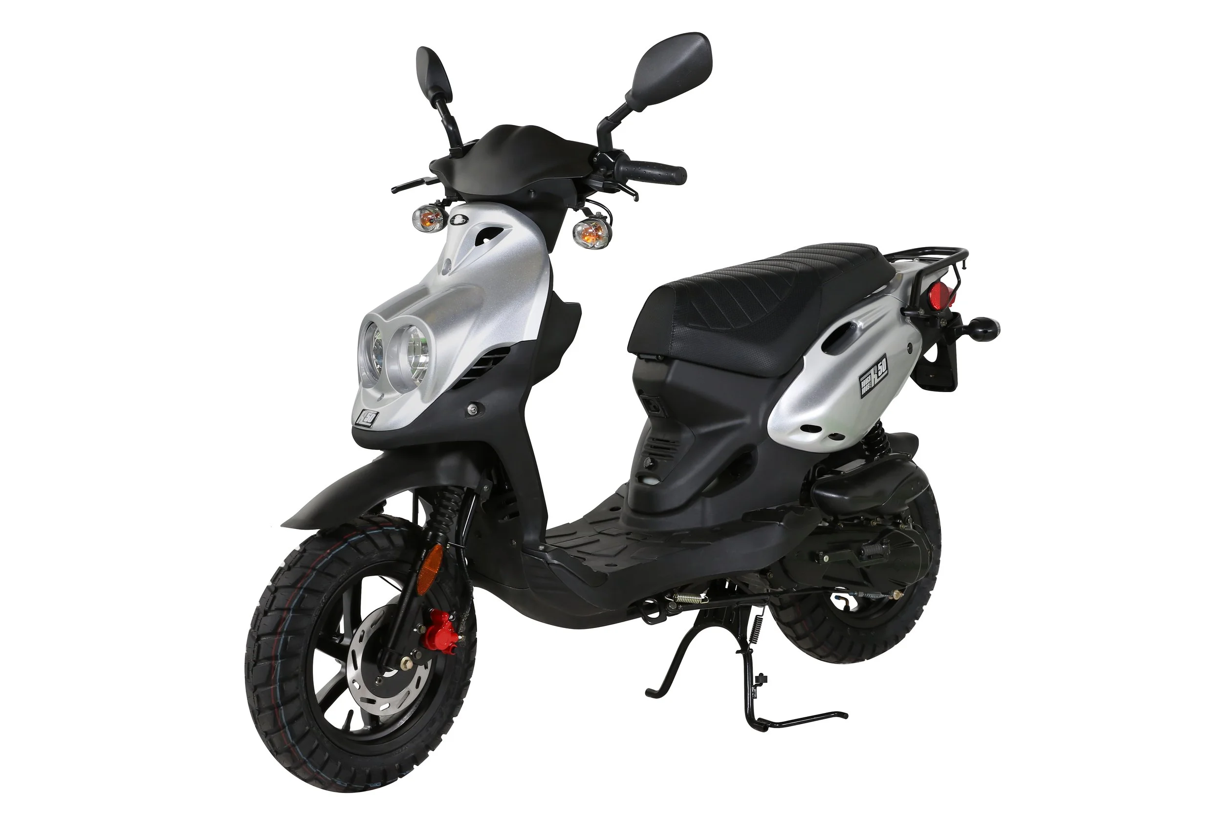 2026 Genuine RoughHouse 50 scooter in Silver — full-length studio view 2